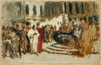 Leopold Carl Müller, Skizze zum Gemälde "Arabische Kaufleute in Venedig", nach 1873, Öl auf Lei…
