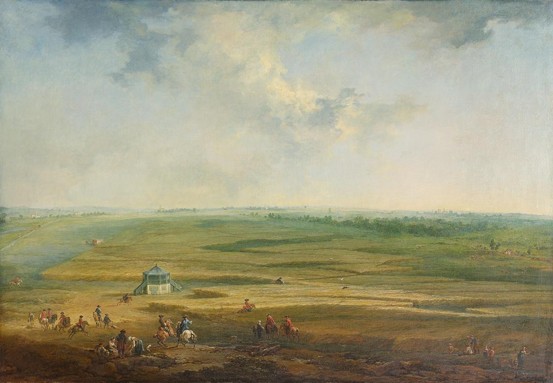 Johann Christian Brand, Laxenburg vom Hayd-Lusthaus gegen Maria Lanzendorf, wohl 1758, Öl auf L…