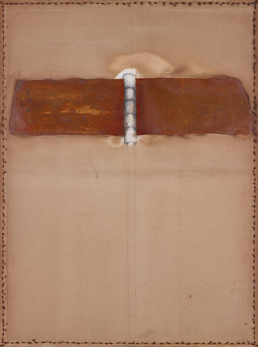 Loys Egg, Ohne Titel, 1974, Molino auf Holzrahmen (mit Styropor gefüttert), Dispersion, Bleisti…