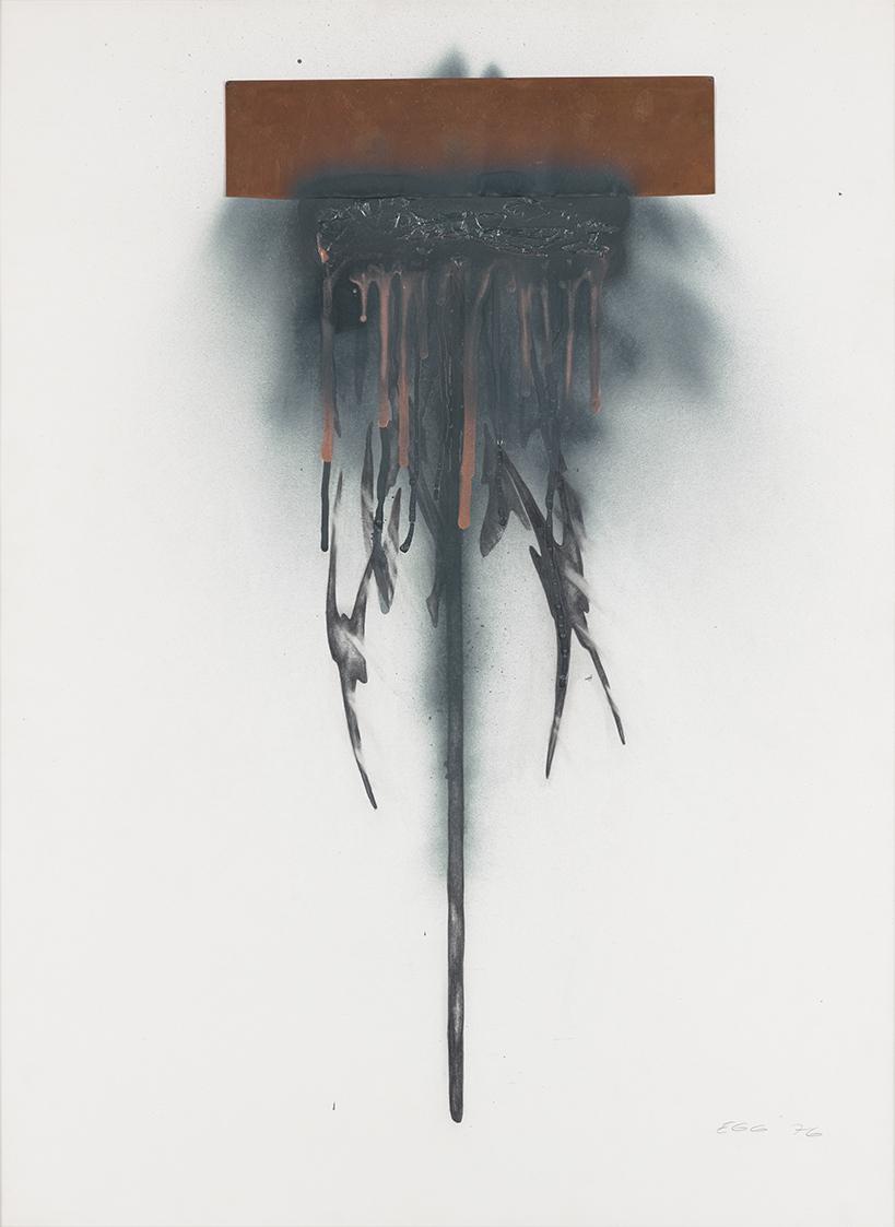 Loys Egg, Ohne Titel, 1976, Graphit, Wachskreide, Kupferblech, Kupferbronze, Seidenpapier, Spra…