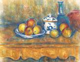 Paul Cézanne, Stillleben mit blauer Flasche, Zuckerdose und Äpfeln, 1900/1902, Aquarell auf Pap…