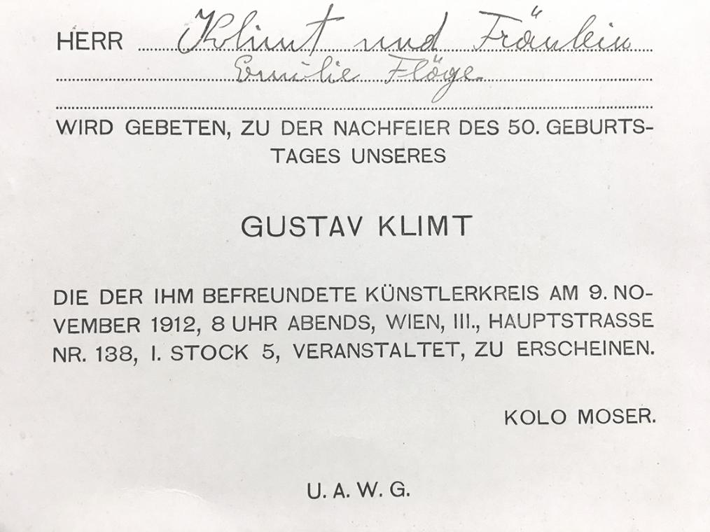 Einladungskarte zur Nachfeier des 50. Geburtstags von Gustav Klimt