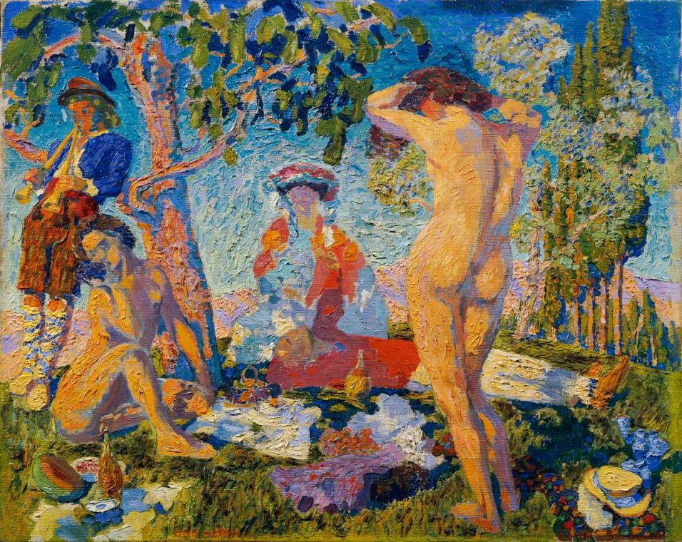 Otto Hettner, Picknick, 1906, Öl auf Leinwand, 63,5 x 80 cm, Belvedere, Wien, Inv.-Nr. 1164