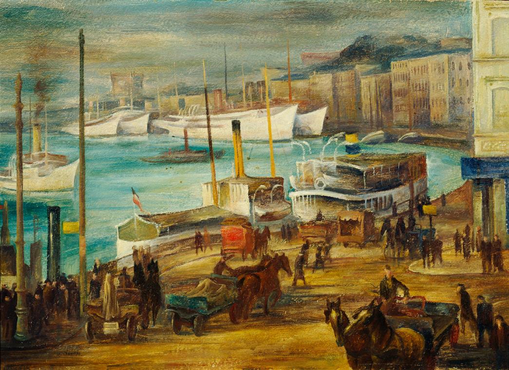 Albert Birkle, Stettiner Hafen (Morgenstimmung), 1931, Öl auf Pappe, 51,8 x 72 cm, Belvedere, W…