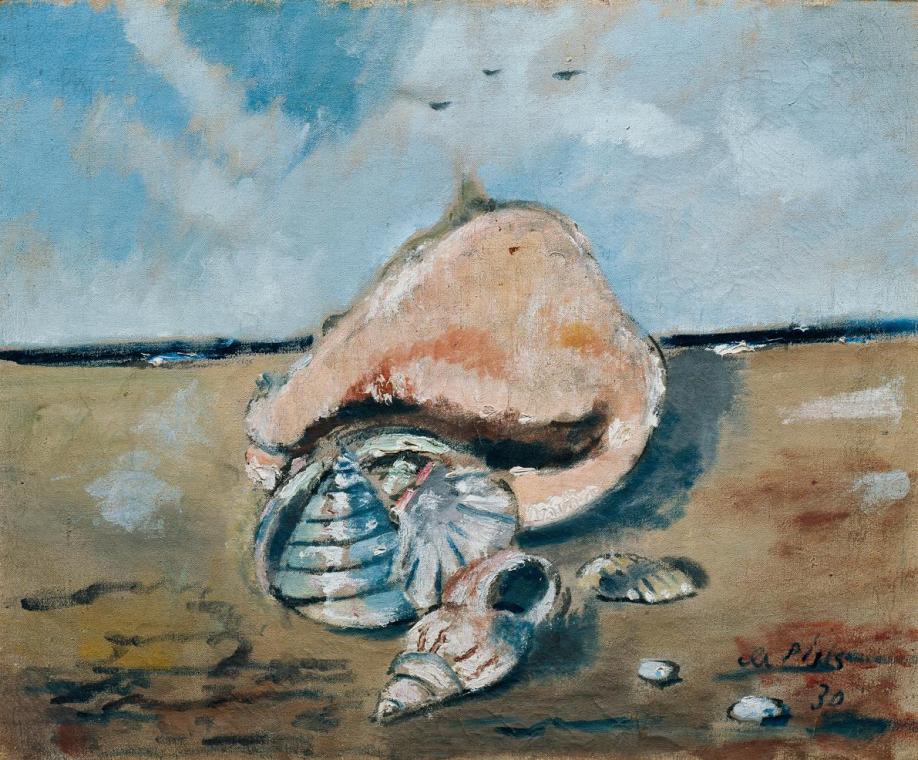 Filippo de Pisis, Stillleben mit Muschel, 1930, Öl auf Leinwand, 49 x 60 cm, Belvedere, Wien, I…