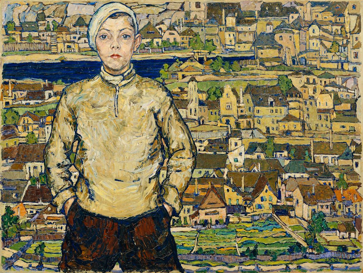 Karl Suschnik, Knabe in der Landschaft, 1935, Öl auf Pressspanplatte, 98 x 131 cm, Belvedere, W…