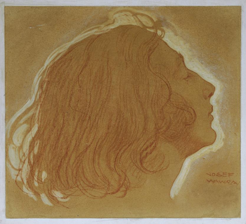 Josef Wawra, Mädchenkopf im Profil, um 1920, Rötel auf Papier, 33 x 36 cm, Belvedere, Wien, Inv…