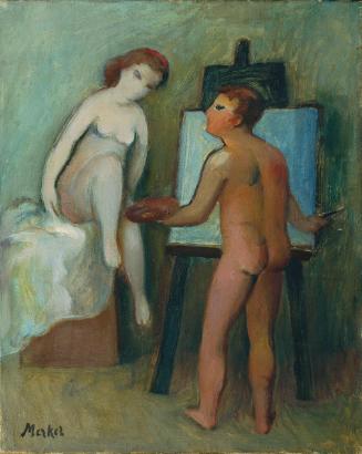 Georg Merkel, Künstler und Modell, undatiert, Öl auf Leinwand, 41 x 33 cm, Belvedere, Wien, Inv…