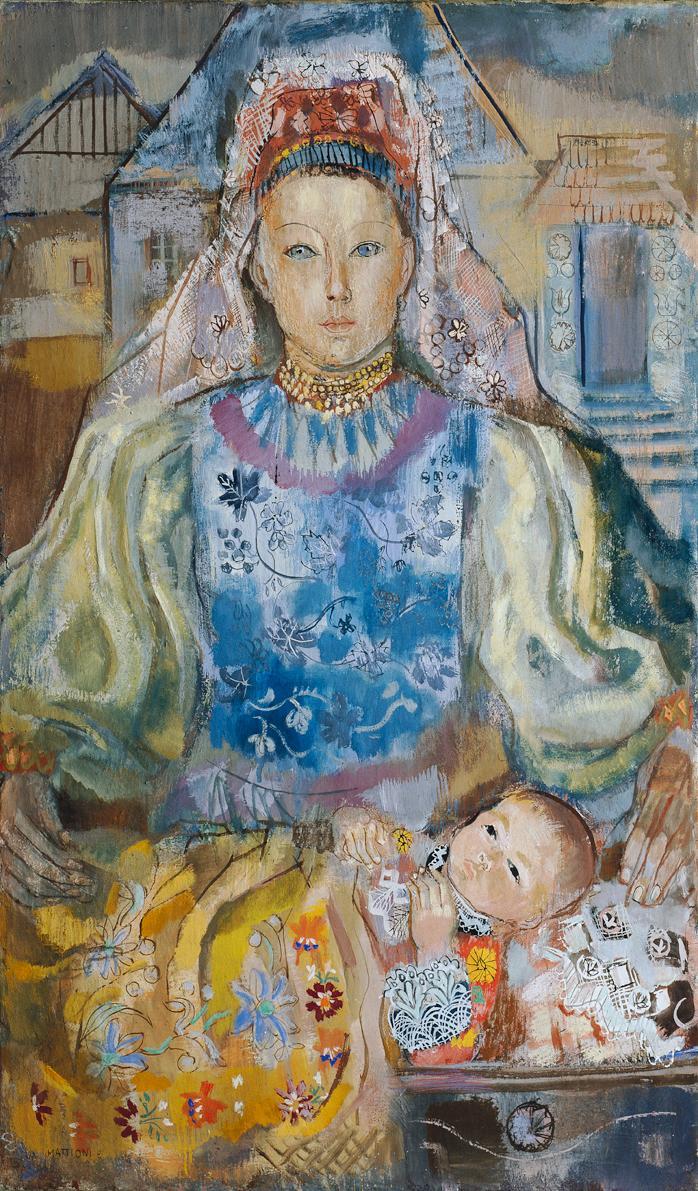 Eszter Mattioni, Mutter mit Kind aus Körösfö, um 1942, Tempera auf Leinwand, 120,5 × 72,5 cm, B…