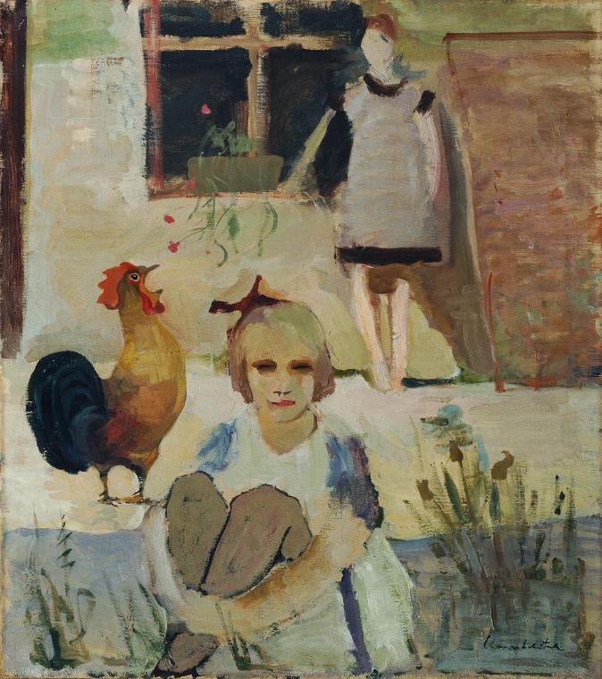 Arnold Clementschitsch, Zwei Mädchen mit Hahn, 1930-1935, Öl auf Leinwand, 77 x 65 cm, Belveder…