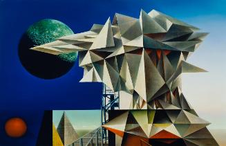 Hansjörg Vogel, Interplanetare Kristallisation, vor 1972, Öl, Eitempera auf Hartfaserplatte, 47…