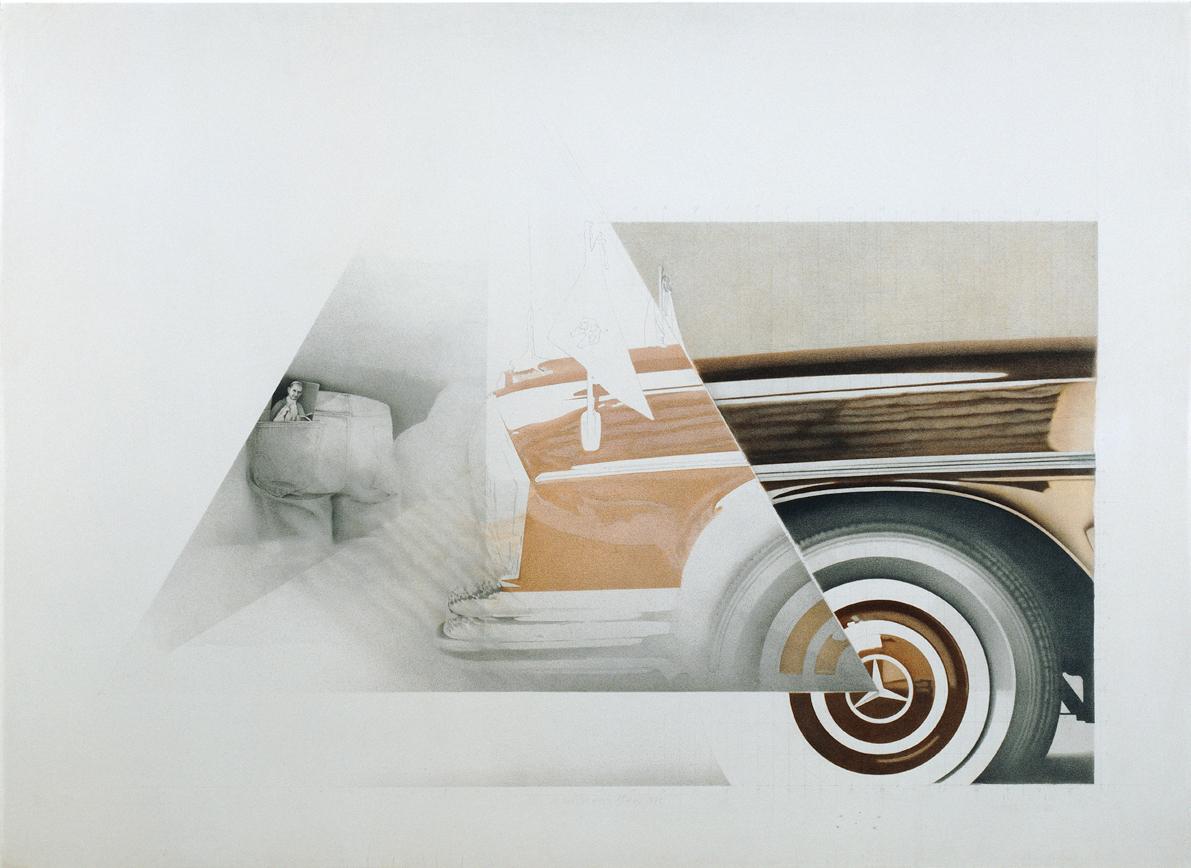 Josef Nöbauer, Papst-Mercedes, 1976-1978, Mischtechnik auf Karton, 73 × 101,5 cm, Artothek des …
