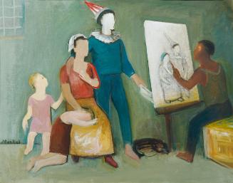 Georg Merkel, Am Werk, 1961/1966, Öl auf Leinwand, 72,5 x 92,5 cm, Artothek des Bundes, Dauerle ...