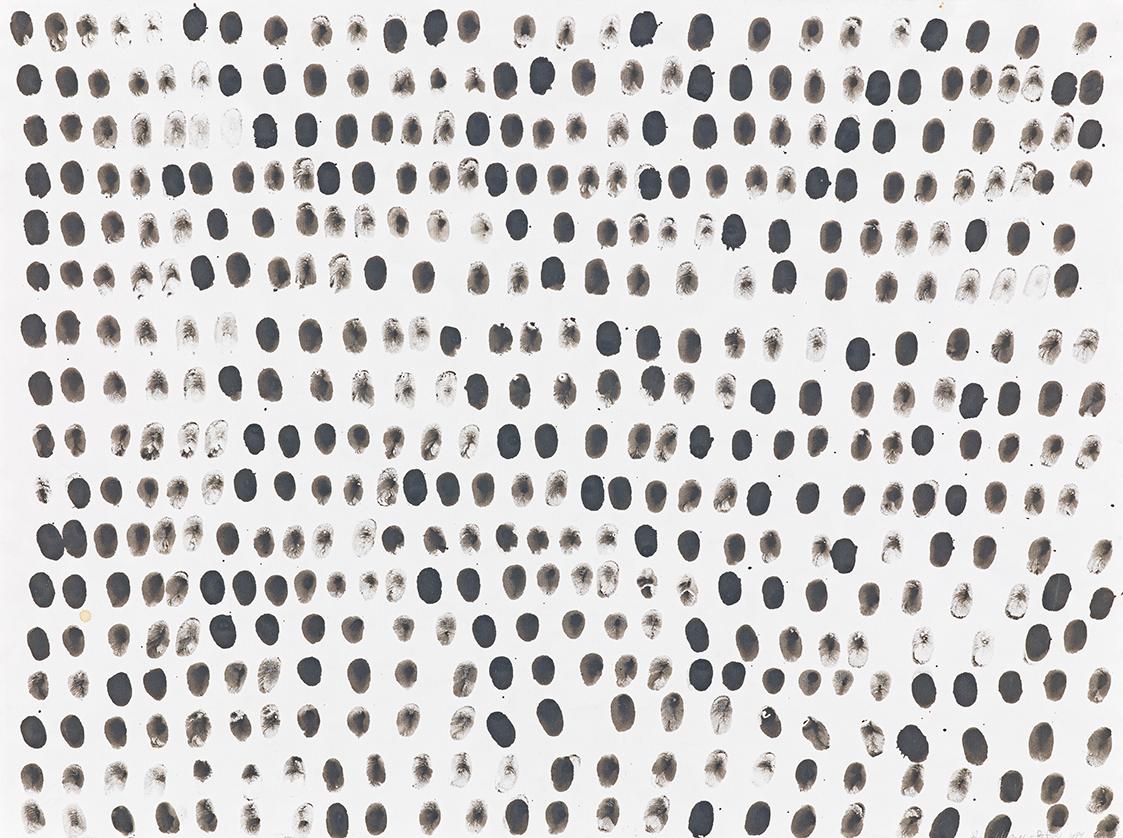 Heliane Wiesauer-Reiterer, Identität (Daumenabdrücke), 1989, Tusche auf Papier, 48 × 64,2 cm, S…