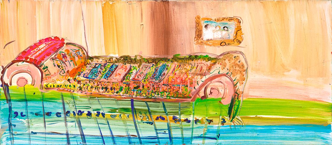 Isa Schmidlehner, Diwan, 2007, Öl und Acryl auf Leinwand, ungerahmt: 53 × 120 × 2 cm, Schenkung…