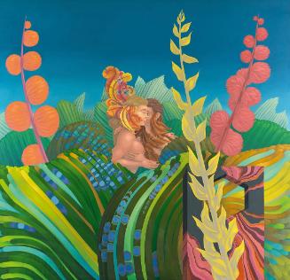 Wolfgang Hutter, Die Paarung (aus dem Zyklus "Die Federenmenschen"), 1975, Öl auf Holzfaserplat…