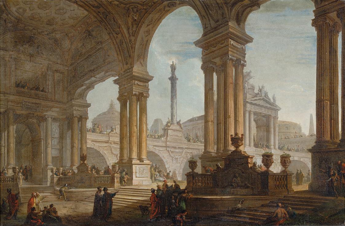 Vinzenz Fischer, Architekturstück, um 1761, Öl auf Leinwand, 47 × 72 cm, Belvedere, Wien, Inv.-…