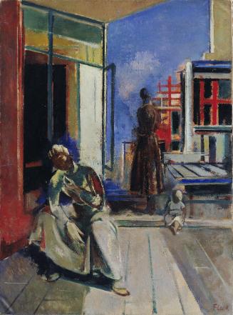 Joseph Floch, Figuren auf einer Terrasse, 1952, Öl auf Leinwand, 134,5 x 100 cm, Belvedere, Wie…