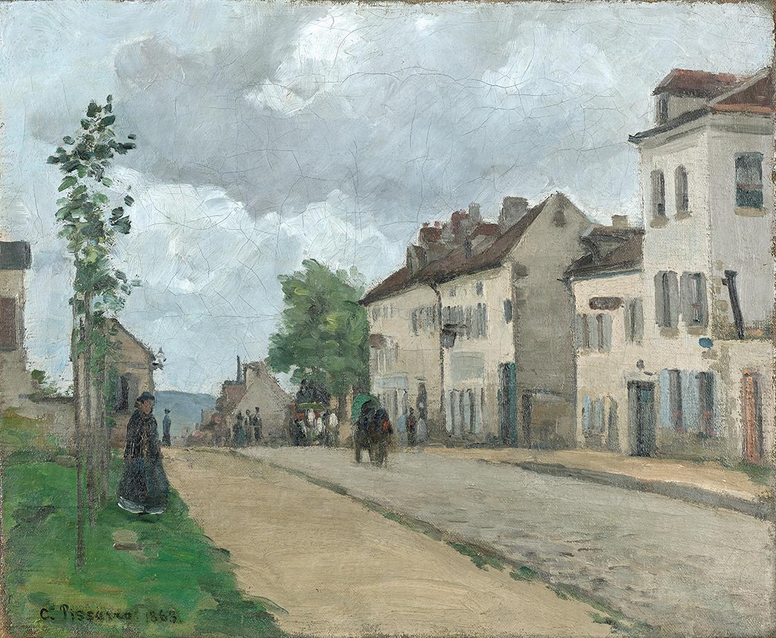 Camille Jacob Pissarro, Straße in Pontoise (Rue de Gisors), 1868, Öl auf Leinwand, 38,5 x 46,2 …
