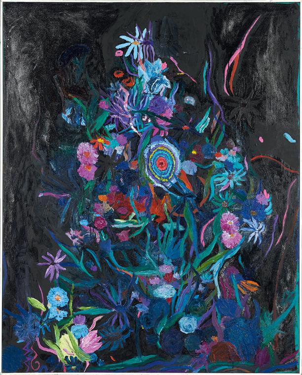 Beatrice Dreux, Still Life for Medea, 2014, Öl und Glitzer auf Leinwand, 200 × 160 cm, Belveder…