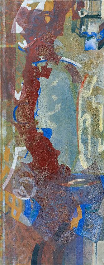 Katharina Prantl, Südliches Rot (Spanien), 1988, Tempera, Sand auf Leinwand, 131 x 50 cm, Belve…