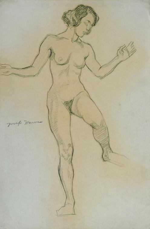 Josef Wawra, Aktstudie in Tanzpose, um 1925, Bleistift auf Papier, 50 x 33 cm, Belvedere, Wien,…
