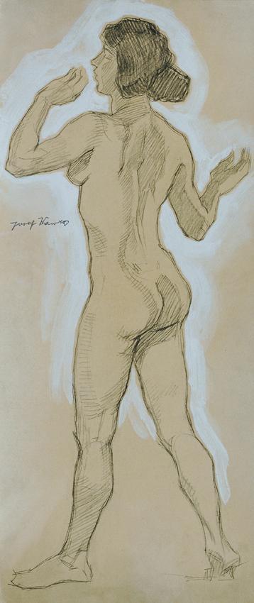 Josef Wawra, Rückenakt, Kopf nach links, um 1925, Bleistift auf Papier, 50 x 21 cm, Belvedere, …