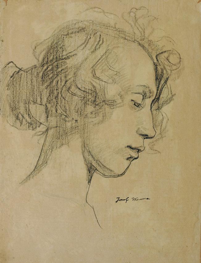 Josef Wawra, Mädchenkopf im Profil, um 1920, Kreide auf Papier, 41 x 31 cm, Belvedere, Wien, In…