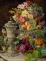 Ferdinand Georg Waldmüller, Stillleben mit Früchten, Blumen und silbernem Pokal, 1839, Öl auf H…