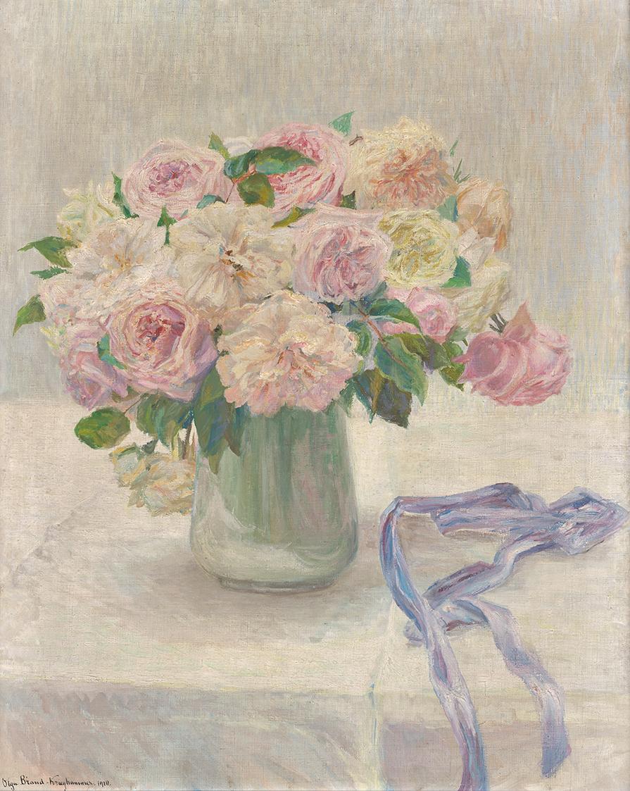 Marie Olga Brand-Krieghammer, Blasse Rosen, 1910, Gouache auf Leinwand, 68 x 55 cm, Belvedere, …