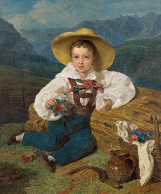 Ferdinand Georg Waldmüller, Graf Demetrius Apraxin als Kind vor einer Berglandschaft, 1832, Öl …