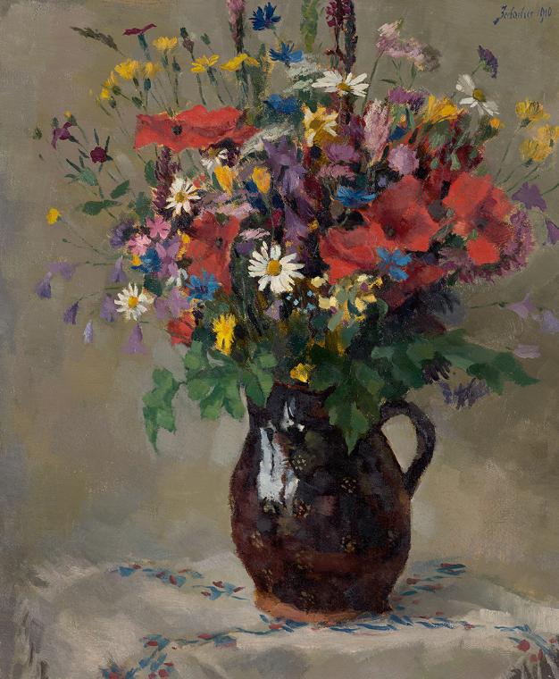 Ferdinand Matthias Zerlacher, Wiesenblumen in Krug, 1910, Öl auf Leinwand, 62 x 52 cm, Belveder…