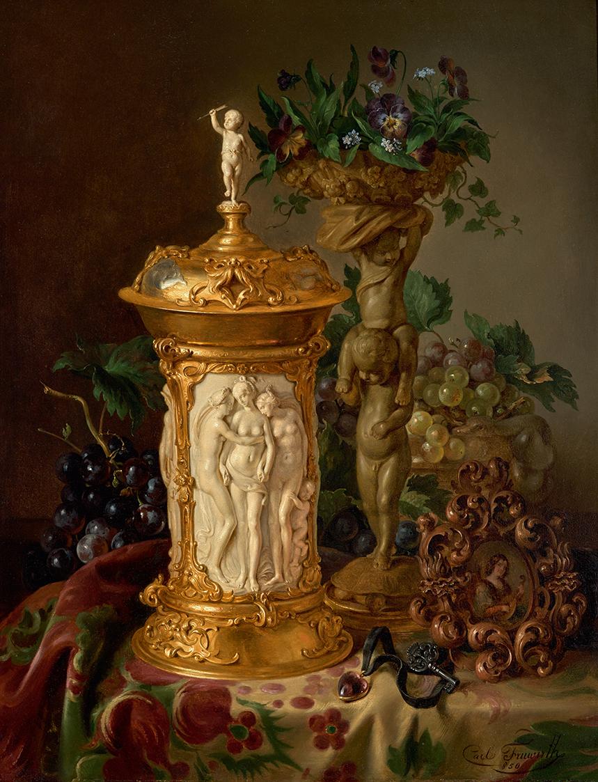 Carl Borromäus Fruwirth, Stillleben, 1850, Öl auf Holz, 50 x 39 cm, Belvedere, Wien, Inv.-Nr. 2…