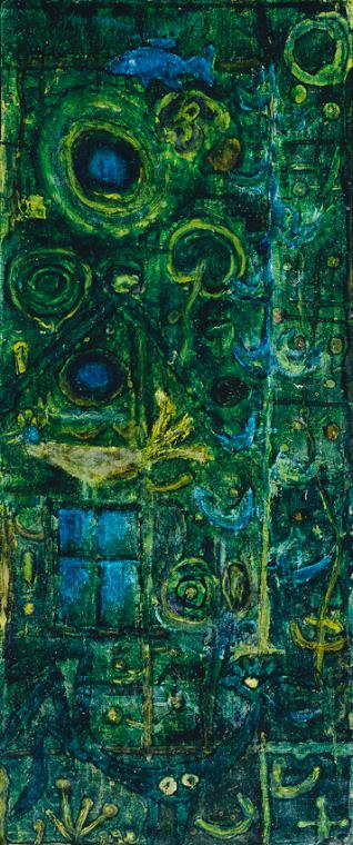 Carolus Lehner, Für Roswitha, 1961, Öl auf Hartfaserplatte, 51,5 × 21,7 cm, Artothek des Bundes…
