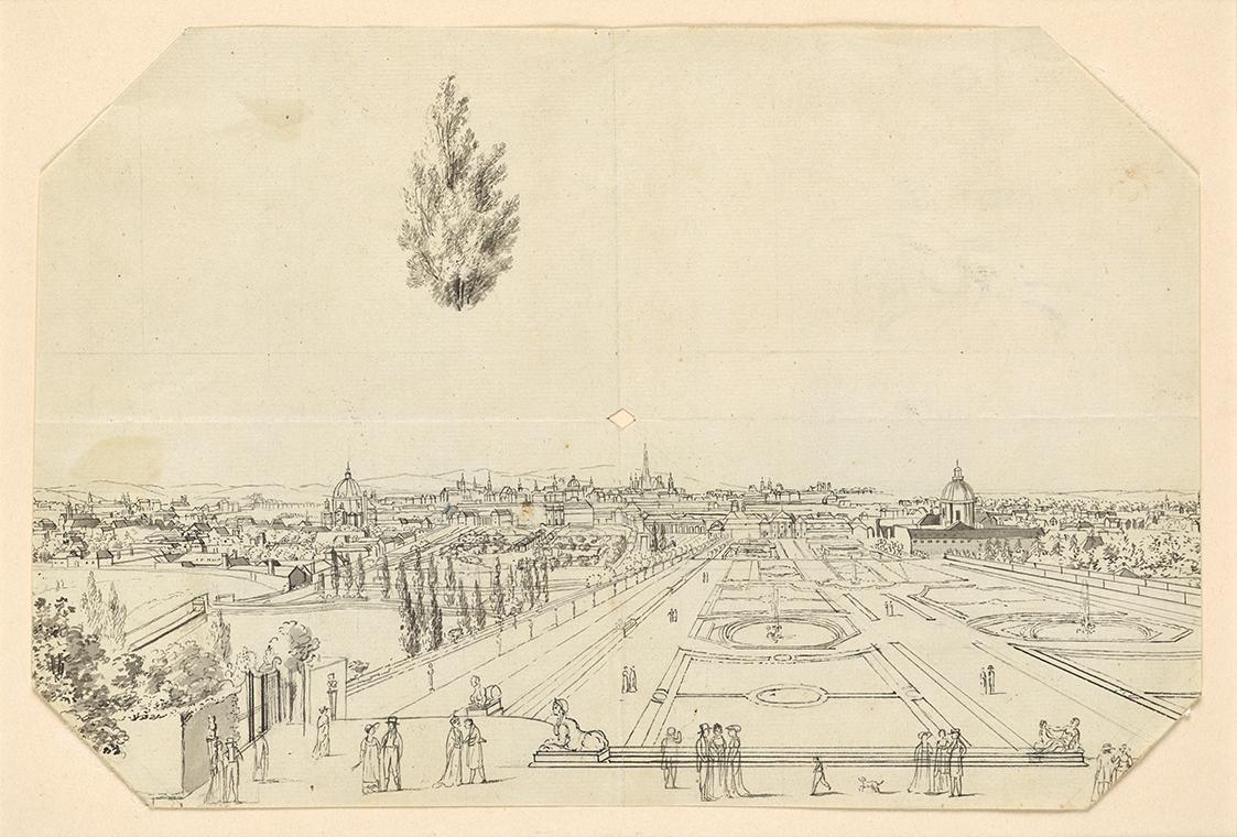 Blick auf Wien vom Belvedere, um 1820, Feder auf Papier auf Karton, 22 x 32 cm, Belvedere, Wien…