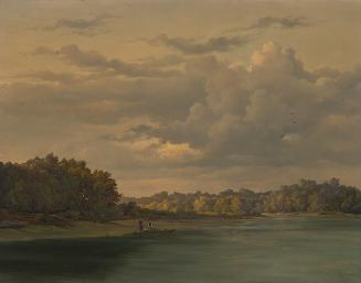 Josef Kriehuber, Praterlandschaft an der Donau, 1856, Öl auf Holz, 37 × 47 cm, Belvedere, Wien,…