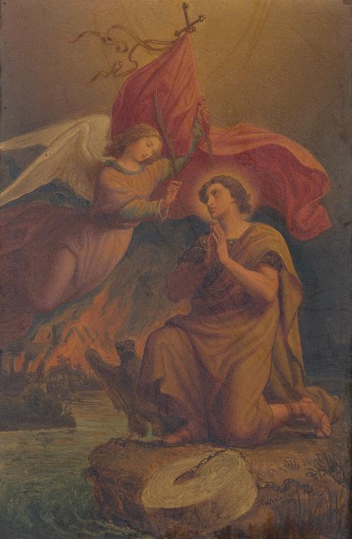 Leopold Kupelwieser, Heiliger Florian mit dem Engel, 1846, Öl auf Holz, 31,2 × 21,4 cm, Belvede…