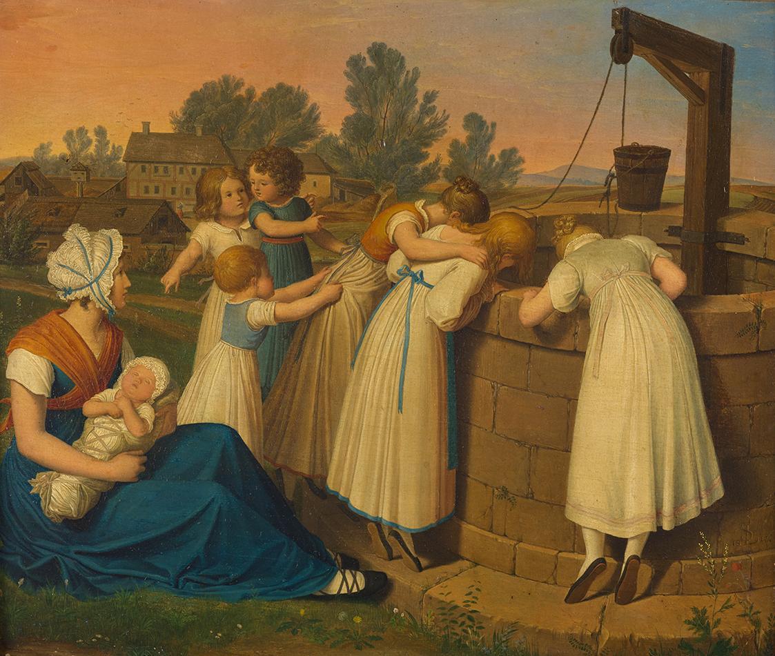 Ludwig Ferdinand Schnorr von Carolsfeld, Mädchen am Brunnen, 1817, Öl auf Holz, 20 × 23 cm, Bel…