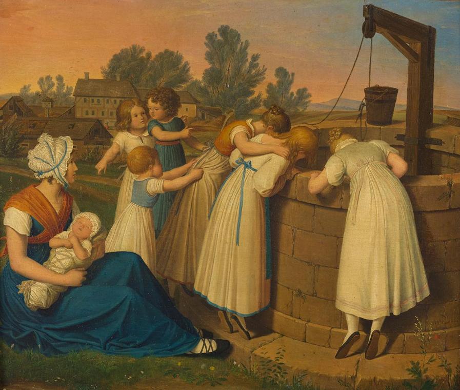 Ludwig Ferdinand Schnorr von Carolsfeld, Mädchen am Brunnen, 1817, Öl auf Holz, 20 × 23 cm, Bel…