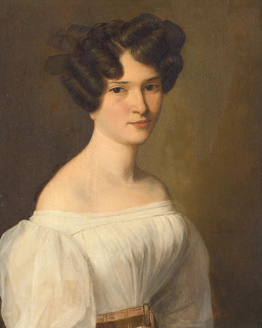 Ferdinand Georg Waldmüller, Junge Dame in weißem Kleid, 1827, Öl auf Holz, 31 × 25 cm, Belveder…