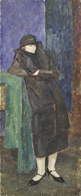 Walther Gamerith, Stehende Dame mit Pelzkragen und schwarzem Hut, um 1934, Öl auf Leinwand, ung…