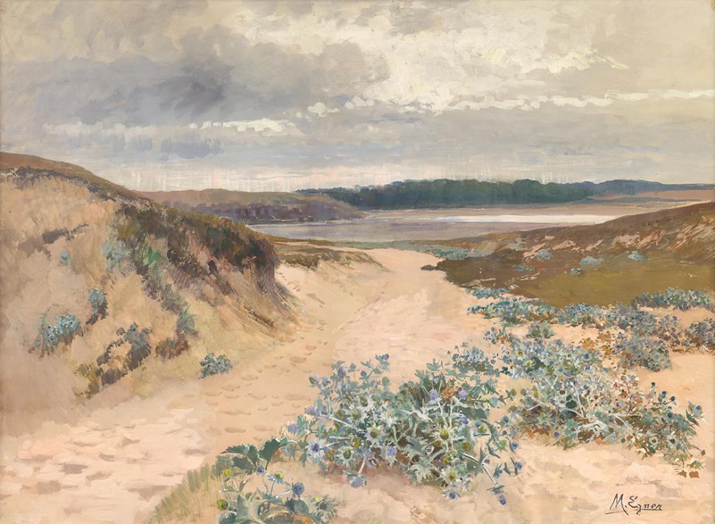 Marie Egner, Dünenlandschaft in der Bretagne, um 1910, Tempera auf Papier, 48,5 x 66,8 cm, Belv…
