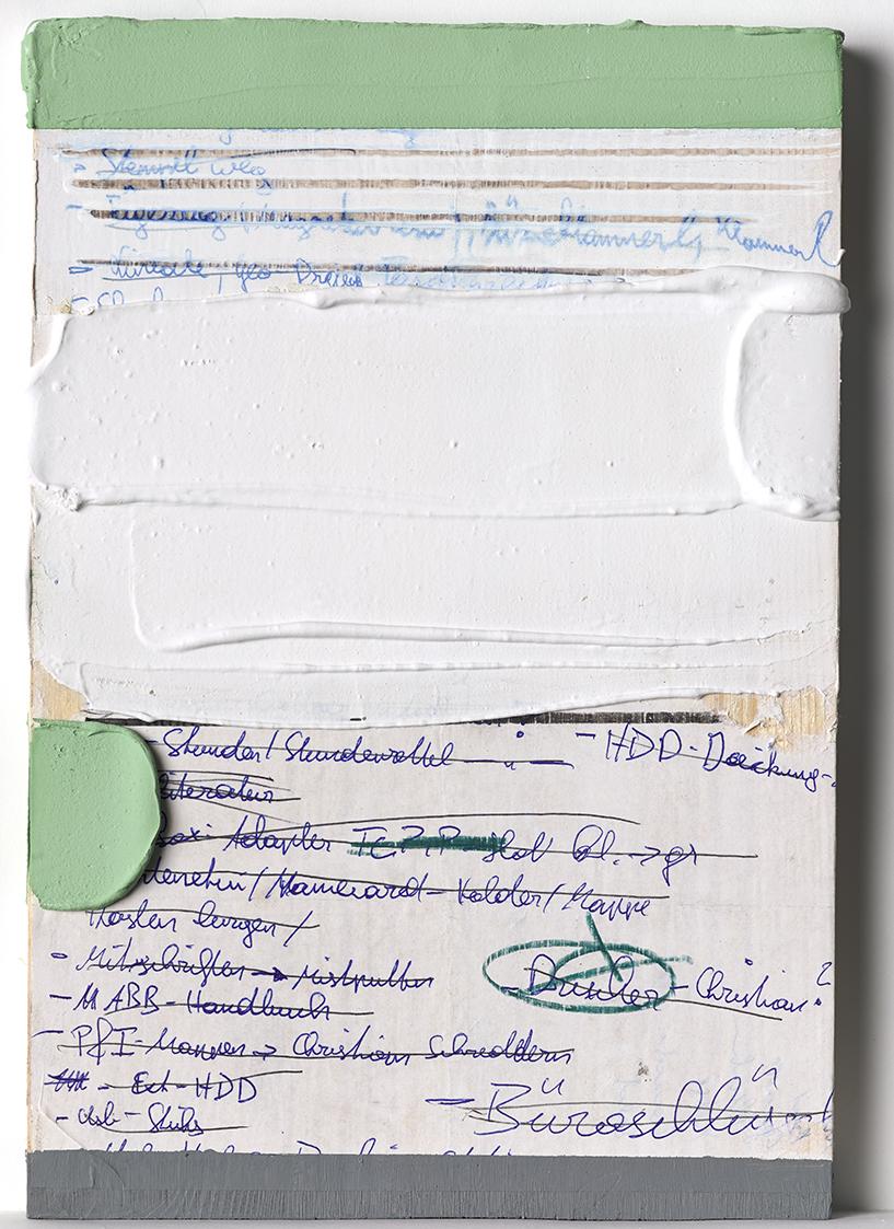 Josef Bauer, Merkzettel – Haupt- und Nebenbilder, um 2008, Dispersionsfarbmasse, lackiertes Hol…