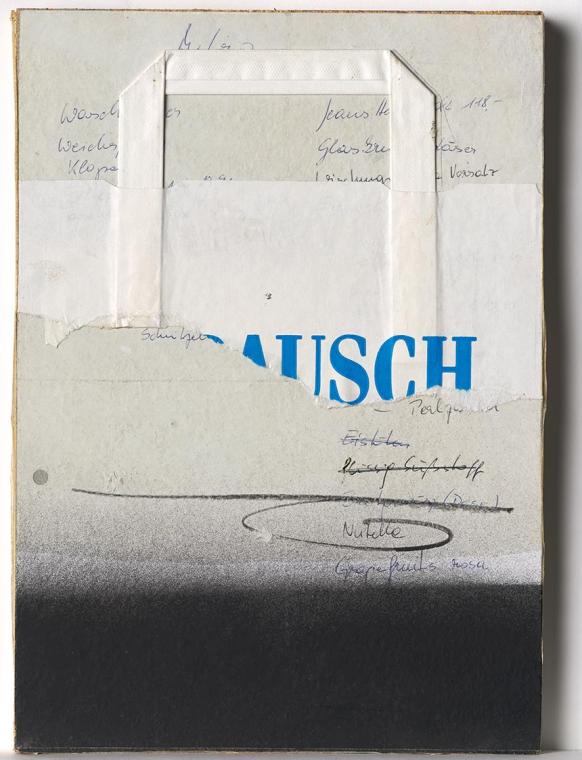 Josef Bauer, Merkzettel – Haupt- und Nebenbilder, um 1992, Dispersionsfarbmasse, lackiertes Hol…