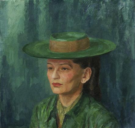 Walther Gamerith, Grete Gamerith mit grünem Hut, 1942, Öl auf Leinwand, 57 x 60,5 cm, Belvedere…
