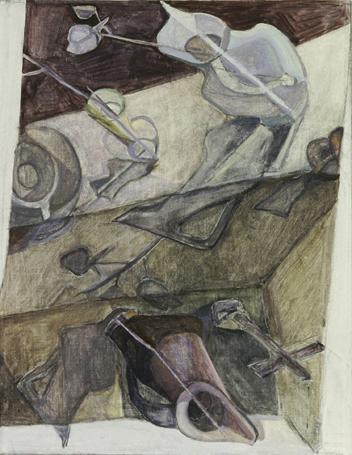 Josef Gabler, Zwei Krüge (Schwebeschaubild), 1968, Öl auf Leinwand, 62,5 x 48 cm, Belvedere, Wi…