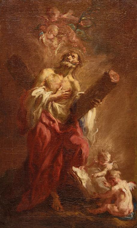 Martin Johann Schmidt, Der Apostel Andreas mit dem Kreuz, um 1775, Öl auf Leinwand, 40 x 24,5 c…