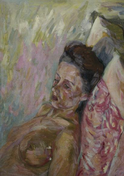 Walther Gamerith, Weiblicher Akt auf Kissen, vor 1949, Öl auf Karton, 74,5 × 52,5 cm, Belvedere…