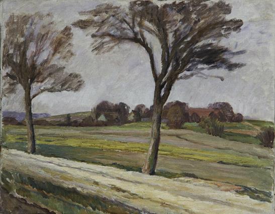 Walther Gamerith, Weg mit Bäumen und Gehöft, vor 1949, Öl auf Leinwand, 39 x 50,5 cm, Belvedere…