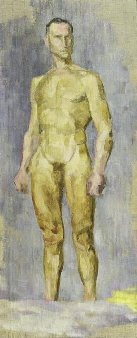 Walther Gamerith, Männlicher Akt, vor 1949, Öl auf Karton, 89 x 36 cm, Belvedere, Wien, Inv.-Nr…